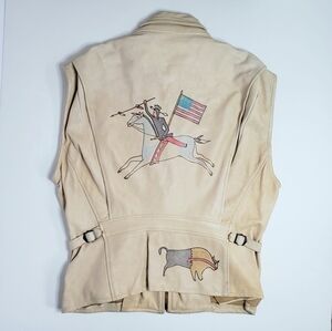 Ralph Lauren Country Polo Mens Leather Vest Native American USA made 80s Vtg